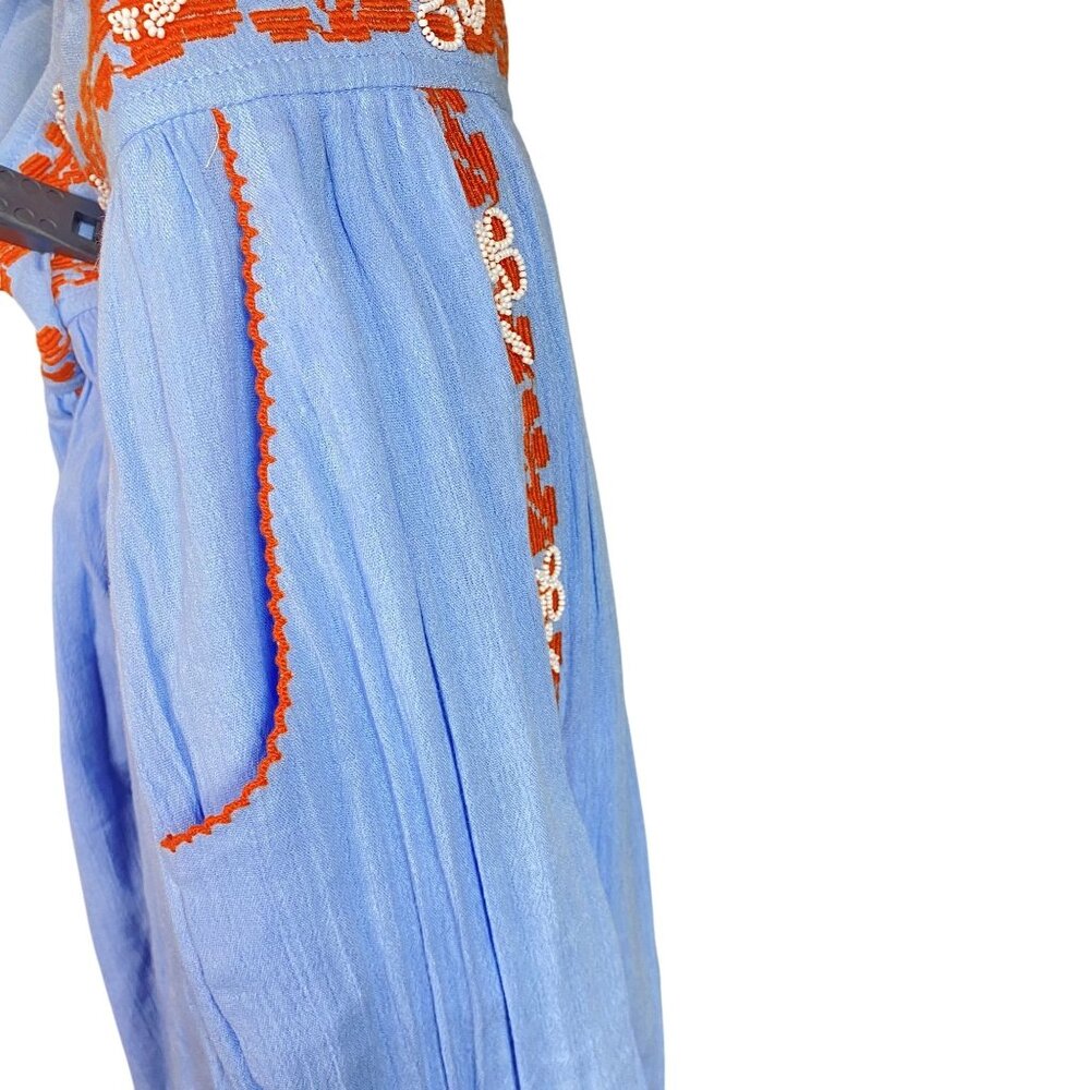 Tory Burch Bright Blue Embroidered Cotton Boho Short Skirt Size 14 - Picture 4 of 12
